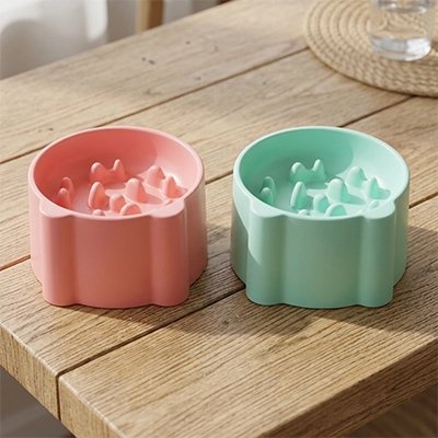 gamelle anti glouton chat rose vert reliefs.