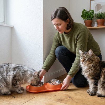 gamelle double pour chat orange design.