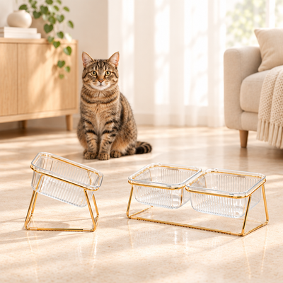 Gamelle chat simple et double avec chat tigré