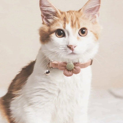 Chat blanc tacheté  collier pour chat rose médaille patte brillante.