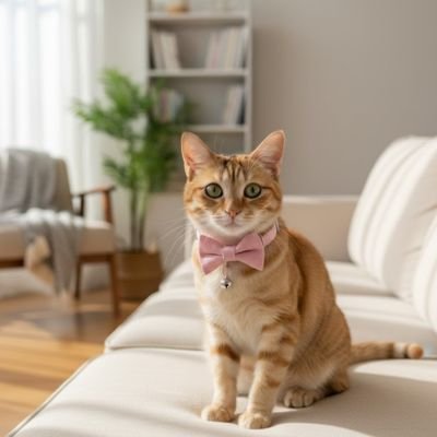 Chat roux portant un collier chat nœud papillon rose