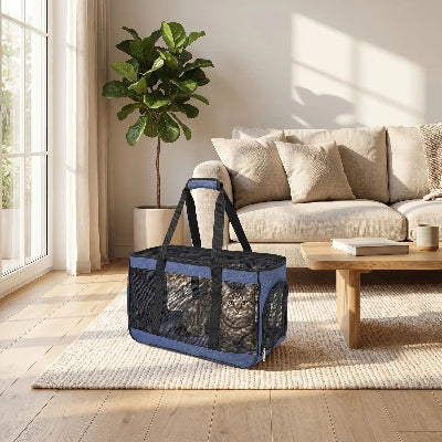 Chat sac de transport Bleu salon moderne lumineux
