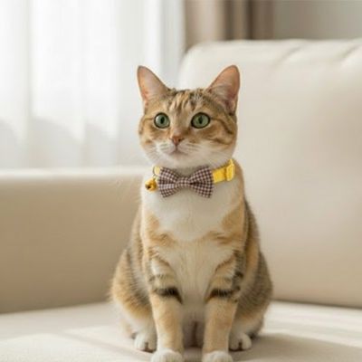 Chat tabby avec collier chat jaune nœud papillon
