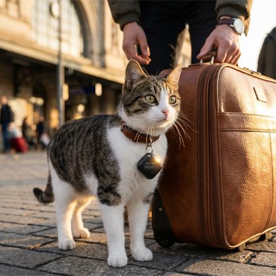 Chat voyageur avec Traceur GPS chat et étiquette de suivi.