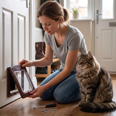 Chatière ajustée sur porte intérieure par une femme. 