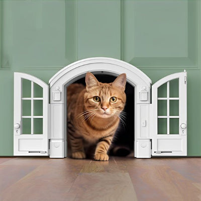 Chatière pour porte design fenêtre et chat gris