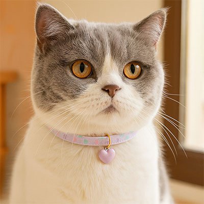 Collier anti étranglement pour chaton avec médaille cœur violet
