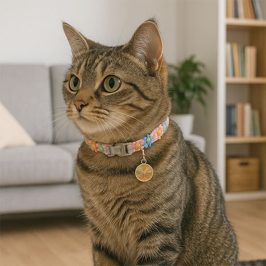  Collier chat fleuri rose avec pendentif cœur.