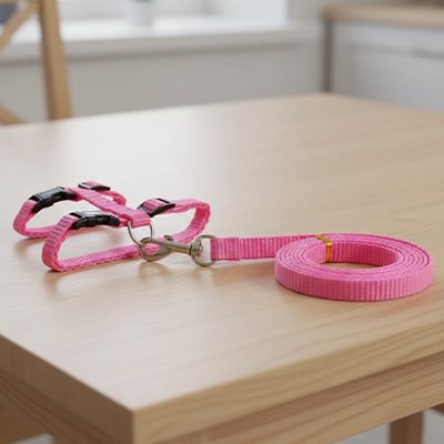 Ensemble-harnais-pour-chat-rose et laisse robuste pour promenade.
