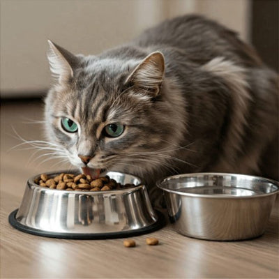 Gamelle Chat ergonomique en inox pour espace repas
