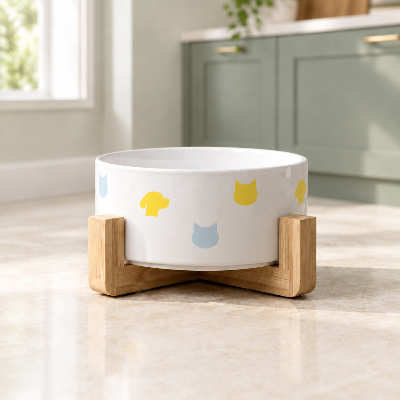 Gamelle chat céramique 600 ml à motifs sur bambou
