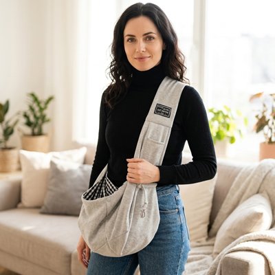 Sac de transport pour chat écharpe gris doublure vichy.