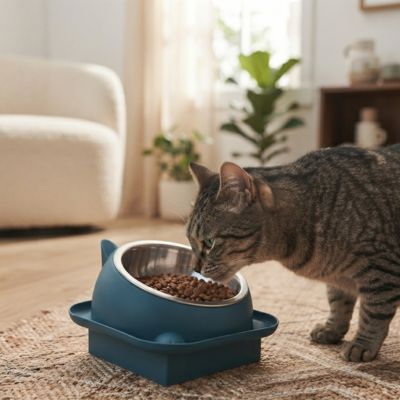 gamelle chat bleue ergonomique profil