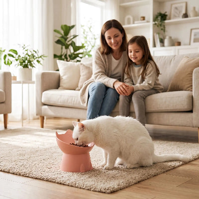 gamelle chat design ergonomique rose