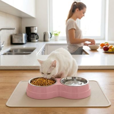 gamelle chat double support rose cuisine