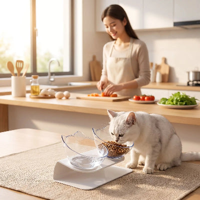 gamelle chat double transparente angle 15