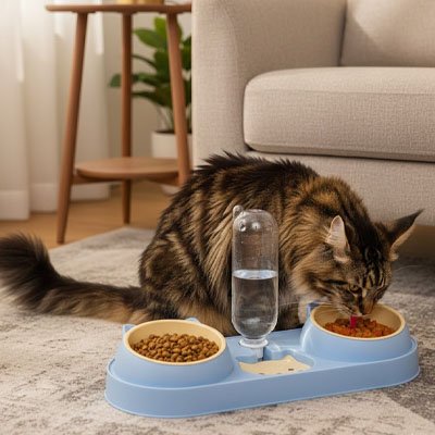 Gamelle chat ergonomique Reserve d'eau pastel 