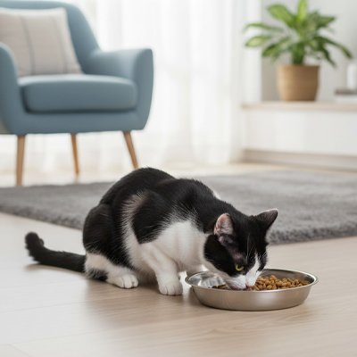 gamelle chat inox ergonomique chat noir et blanc.