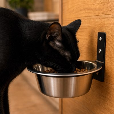 Gamelle chat murale en acier inoxydable