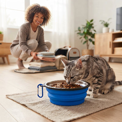 gamelle chat pliable bleue voyage