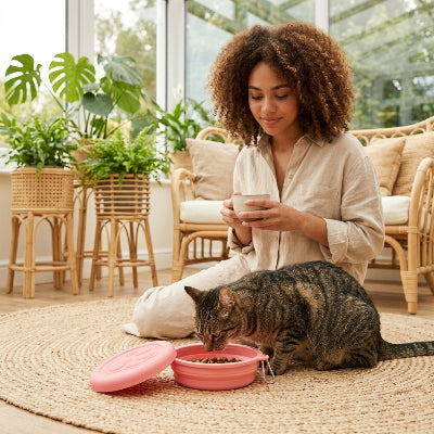 gamelle chat pliable en silicone rose