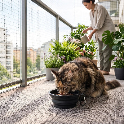 gamelle chat pliable noire balcon