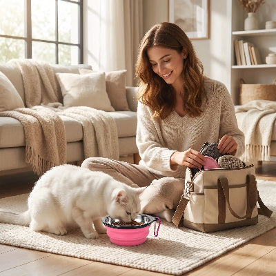 gamelle chat pliable rose accessoires