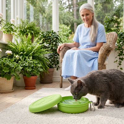 gamelle chat pliable portable et verte