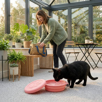 gamelle chat pliable avec chat noir
