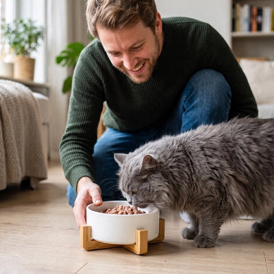 Gamelle Chat surélevée bois support stable
