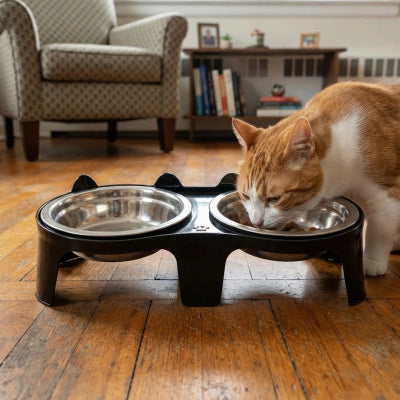 Gamelle Chat Surélevée avec bols amovibles inox