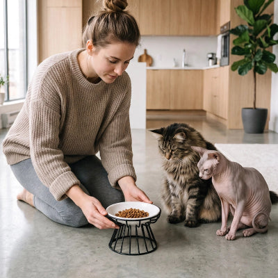 Gamelle Chat surélevée céramique blanche repas