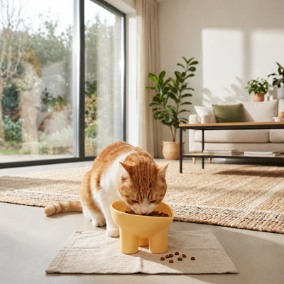 gamelle chat surélevée dans un intérieur