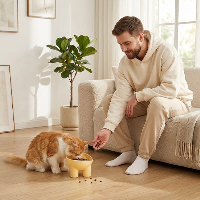 gamelle chat surélevée avec salon et chat