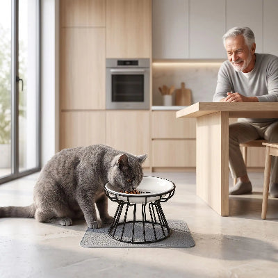 Gamelle Chat surélevée support métal noir