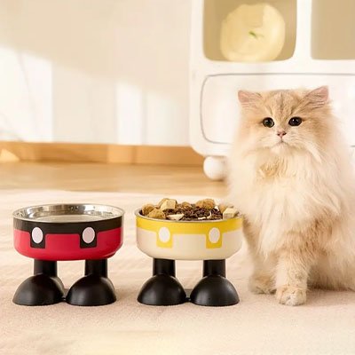 Gamelle chat surélevée en acier et plastique