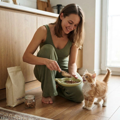 Gamelle chaton peu profonde croquettes verte plastique