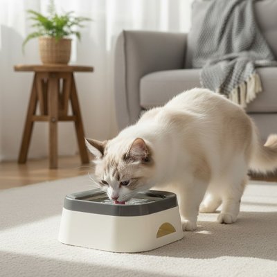 Gamelle d'eau chat Anti-débordement grise 