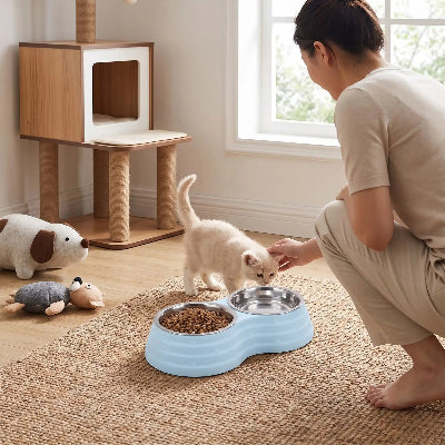 gamelle double inox chat bleu ciel chaton