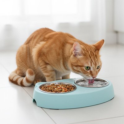 gamelle double inox chat bleu clair
