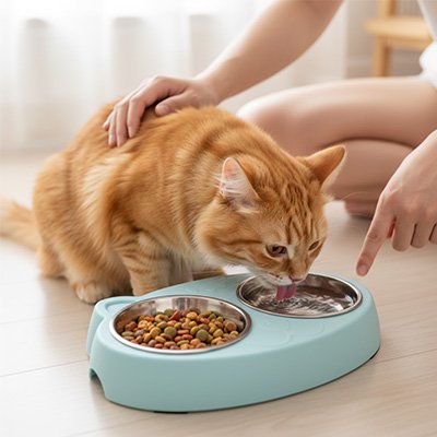 gamelle double inox chat bleu