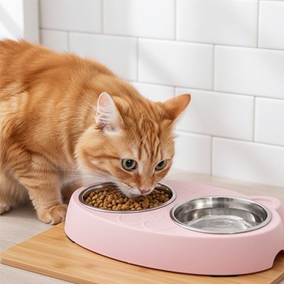 gamelle double inox chat rose