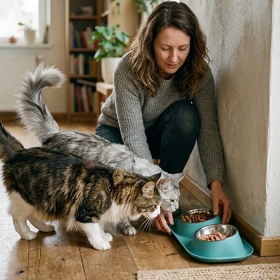 gamelle double pour chat bleue interieur.