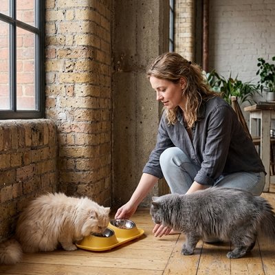 gamelle double pour chat jaune chats.