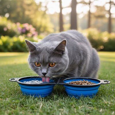 gamelle pliable pour chat bleue exterieur