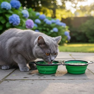 gamelle pliable pour chat verte jardin