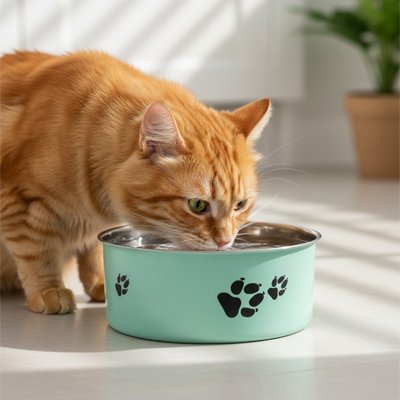 gamelle pour chat verte motifs pattes.