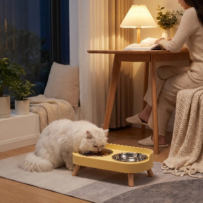 gamelle surélevée chat inox double chat blanc