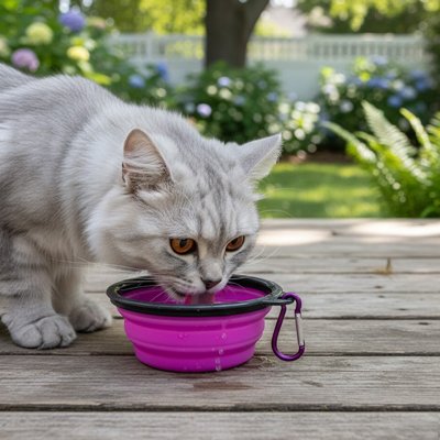 gamelle voyage chat silicone rose.
