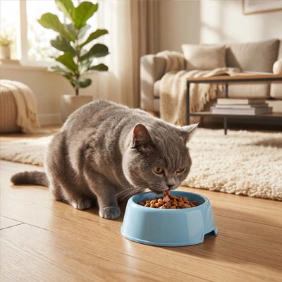 gamelles chat plastique compact bleu clair.